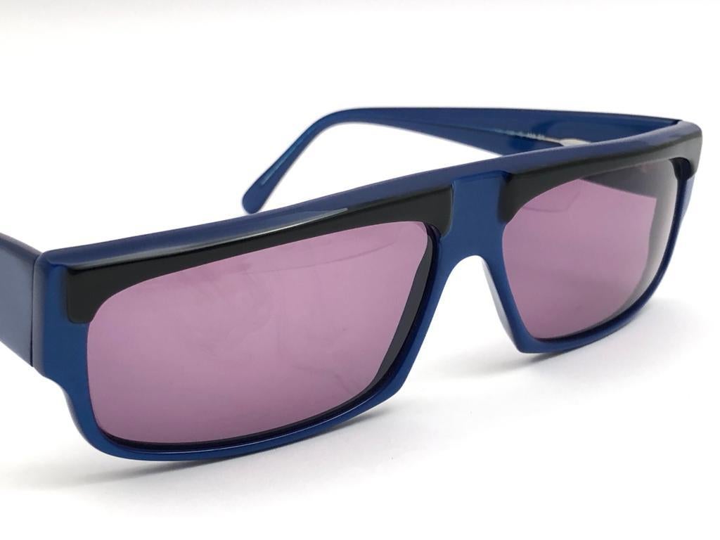 New Vintage Alain Mikli Blue & Black Wrap Made in France Sunglasses 1980's 1