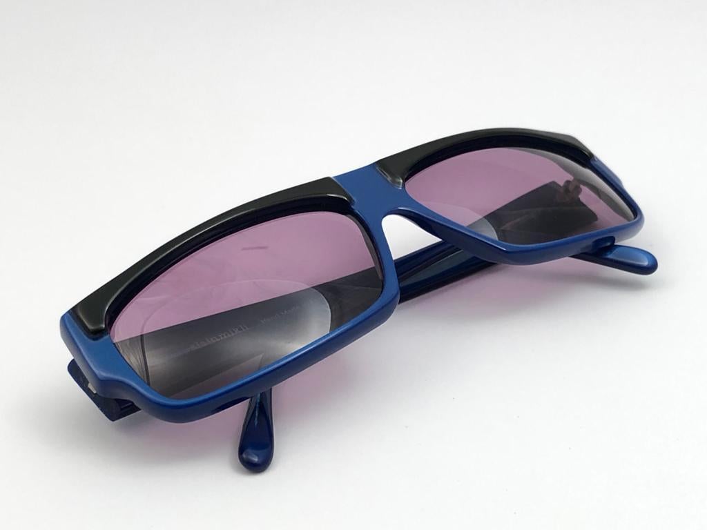 New Vintage Alain Mikli Blue & Black Wrap Made in France Sunglasses 1980's 2