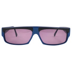 New Vintage Alain Mikli Blue & Black Wrap Made in France Sunglasses 1980's