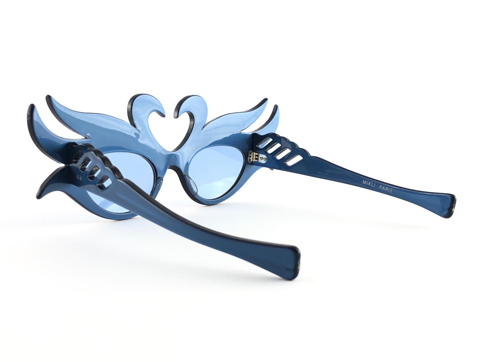 New Vintage Alain Mikli Blue Swans Prototype France Sunglasses 1980's For Sale 3