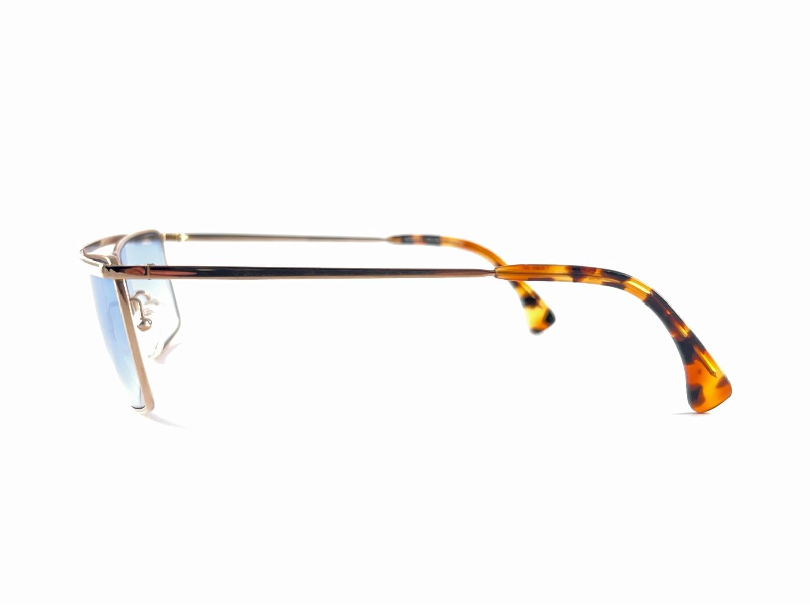 Gray New Vintage Alain Mikli Rectangular Gold Frame Sunglasses 1980's Made in France For Sale