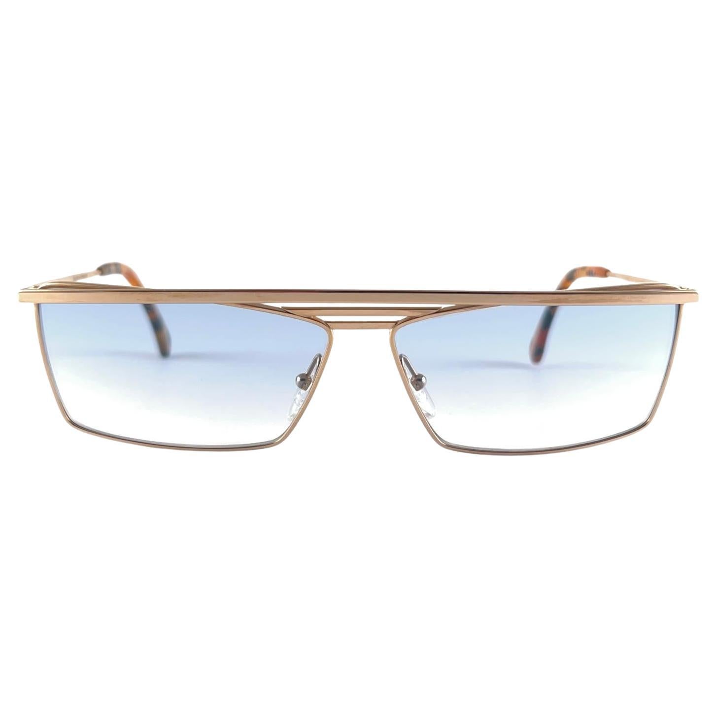 New Vintage Alain Mikli Rectangular Gold Frame Sunglasses 1980's Made in France For Sale