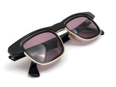 New Vintage Alain Mikli Wayfarer Black & Gold Made in France Sunglasses 1980's