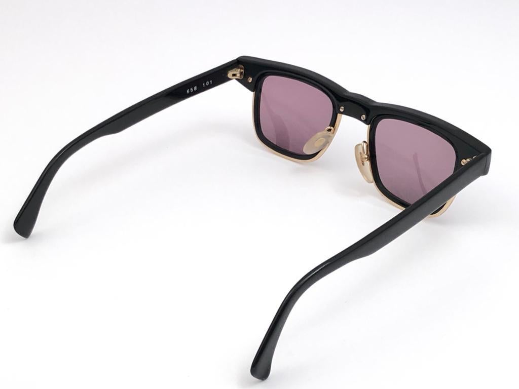 New Vintage Alain Mikli Wayfarer Black & Gold Made in France Sunglasses 1980's For Sale 1