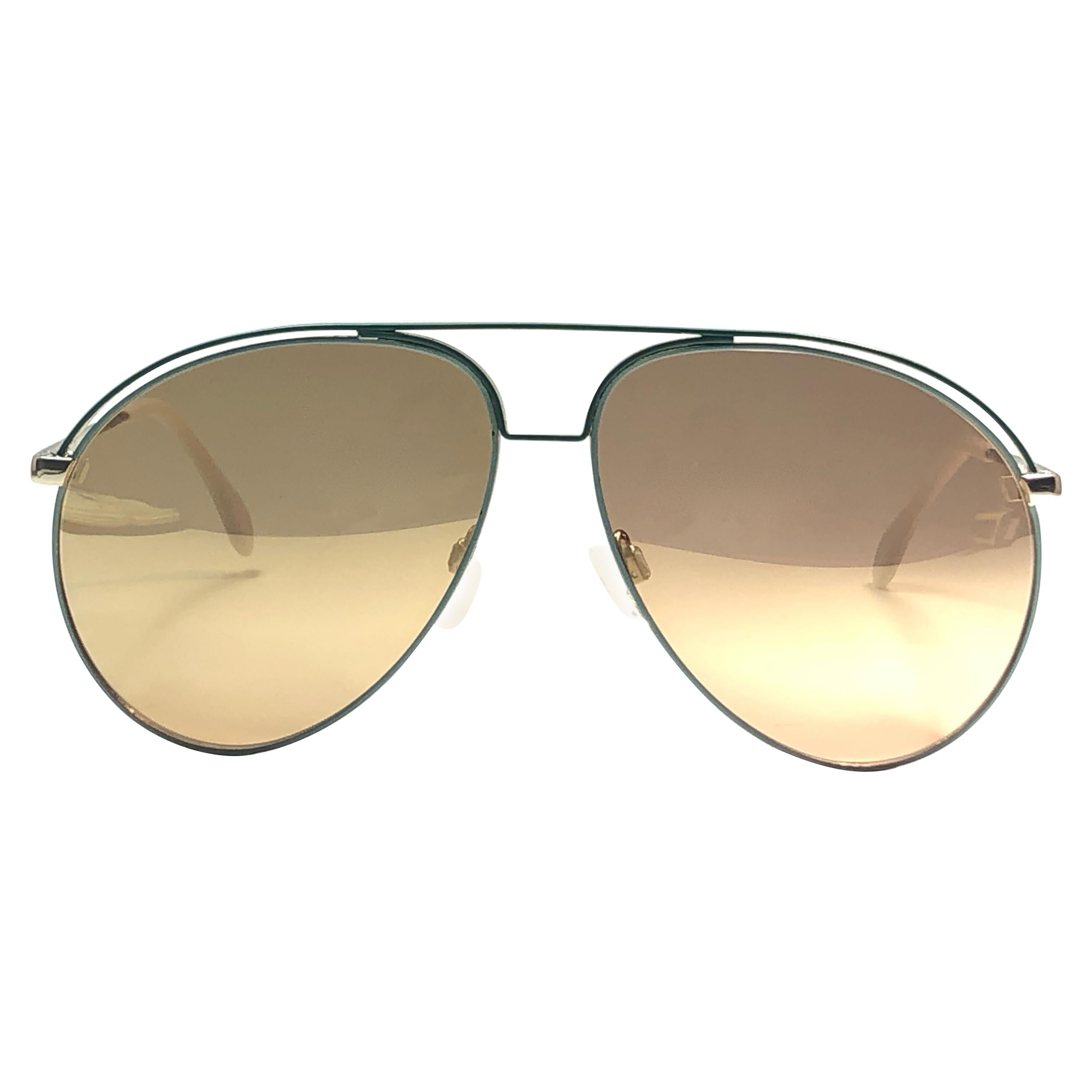 New Vintage Alpina Aviator Gold & Green Gold Mirror Sunglasses 