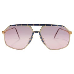 New Vintage Alpina M6 Aviator Gold & Blue Screws Sunglasses 1980'S