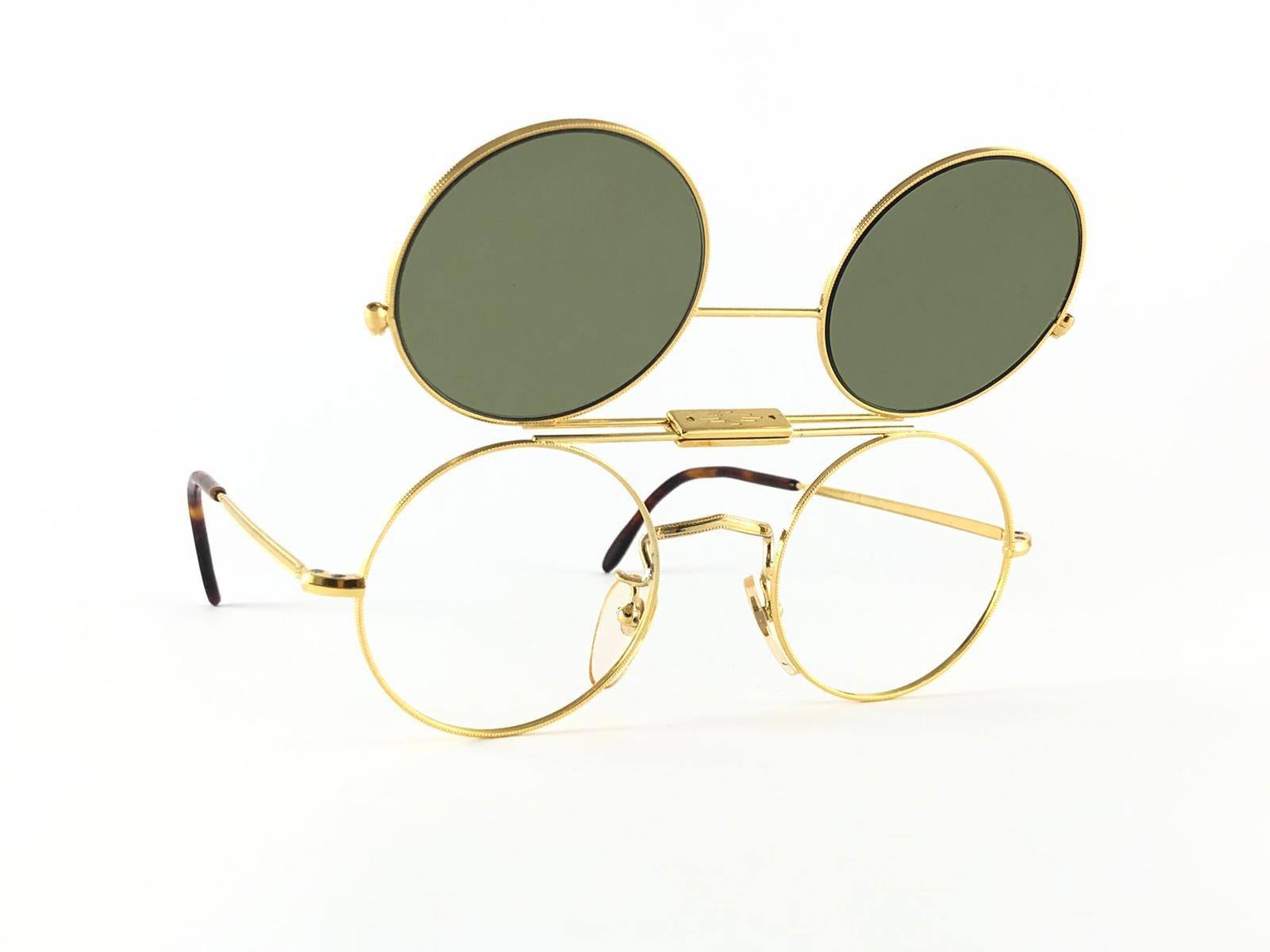 New Vintage Anglo American Optical Gold M85 Flip Top Sunglasses 1960'S For Sale 2