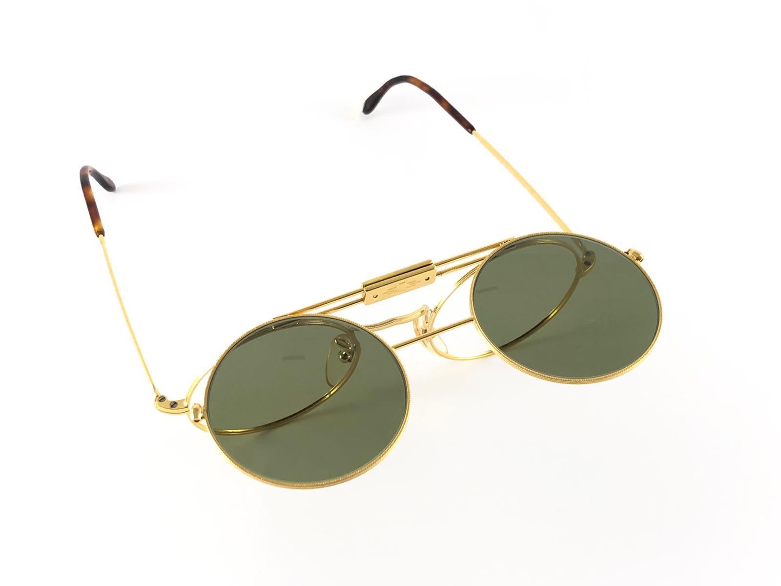 New Vintage Anglo American Optical Gold M85 Flip Top Sunglasses 1960'S For Sale 1