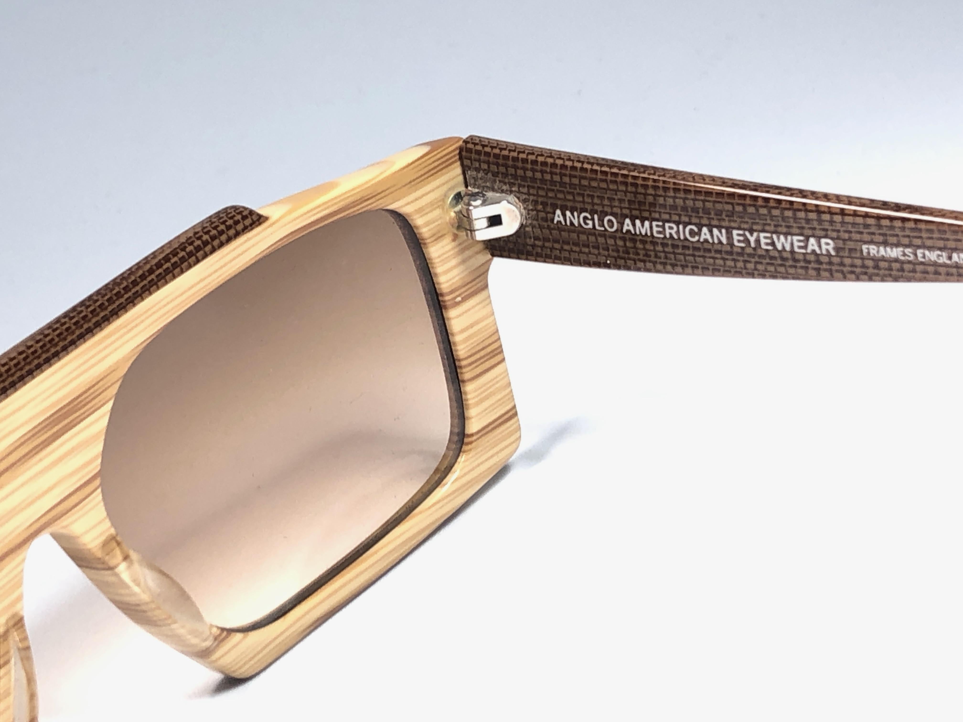 Beige New Vintage Anglo American Optical Wood Mask Sunglasses 1980 For Sale