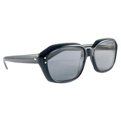 New Vintage Black Solid Rectangular Flat Lenses Sunglasses 70'S Made In Japan