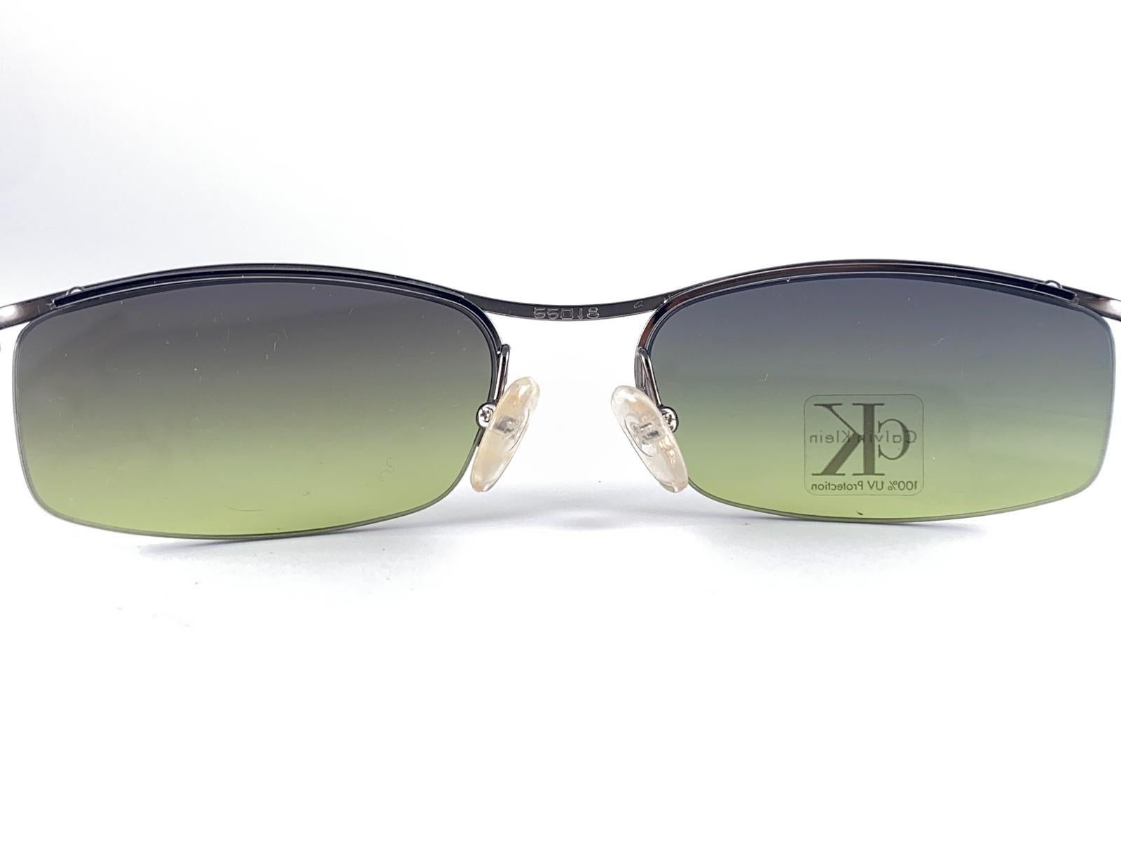 Gray New Vintage Calvin Klein Ck 2033 Small Shiled Y2K Sunglasses Made In Italy For Sale