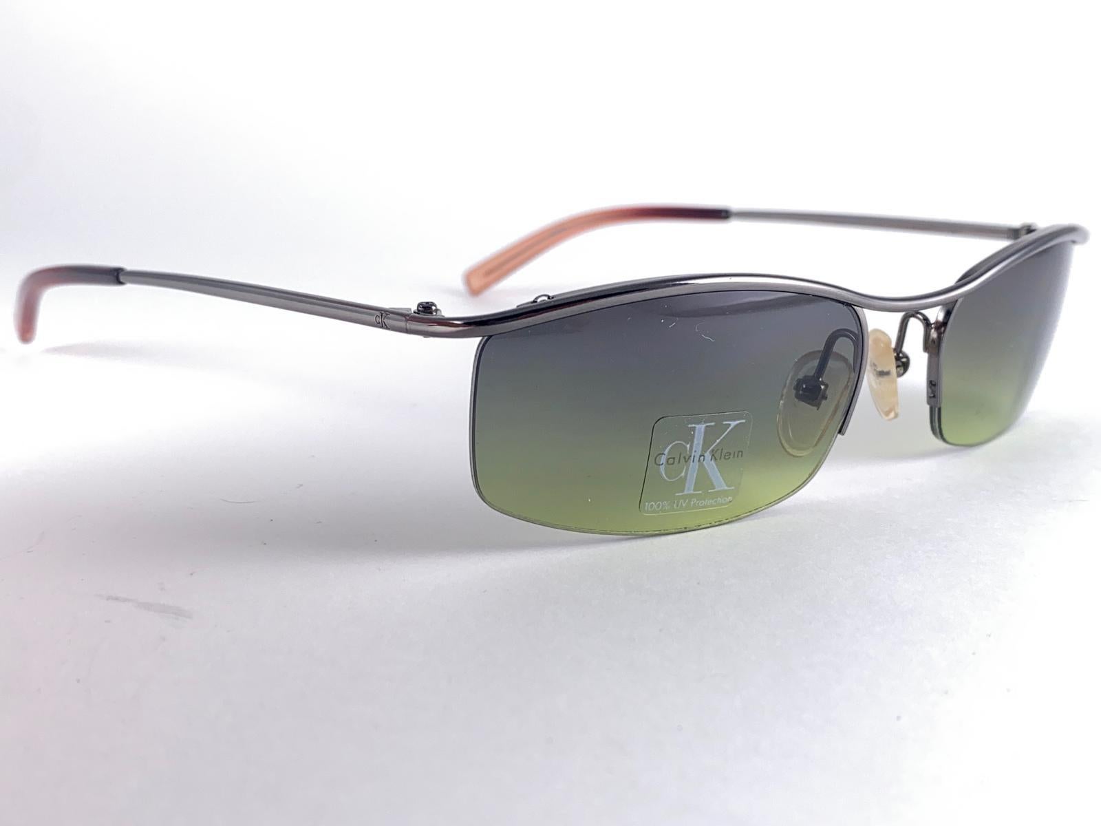 New Vintage Calvin Klein Ck 2033 Small Shiled Y2K Sunglasses Made In Italy For Sale 1