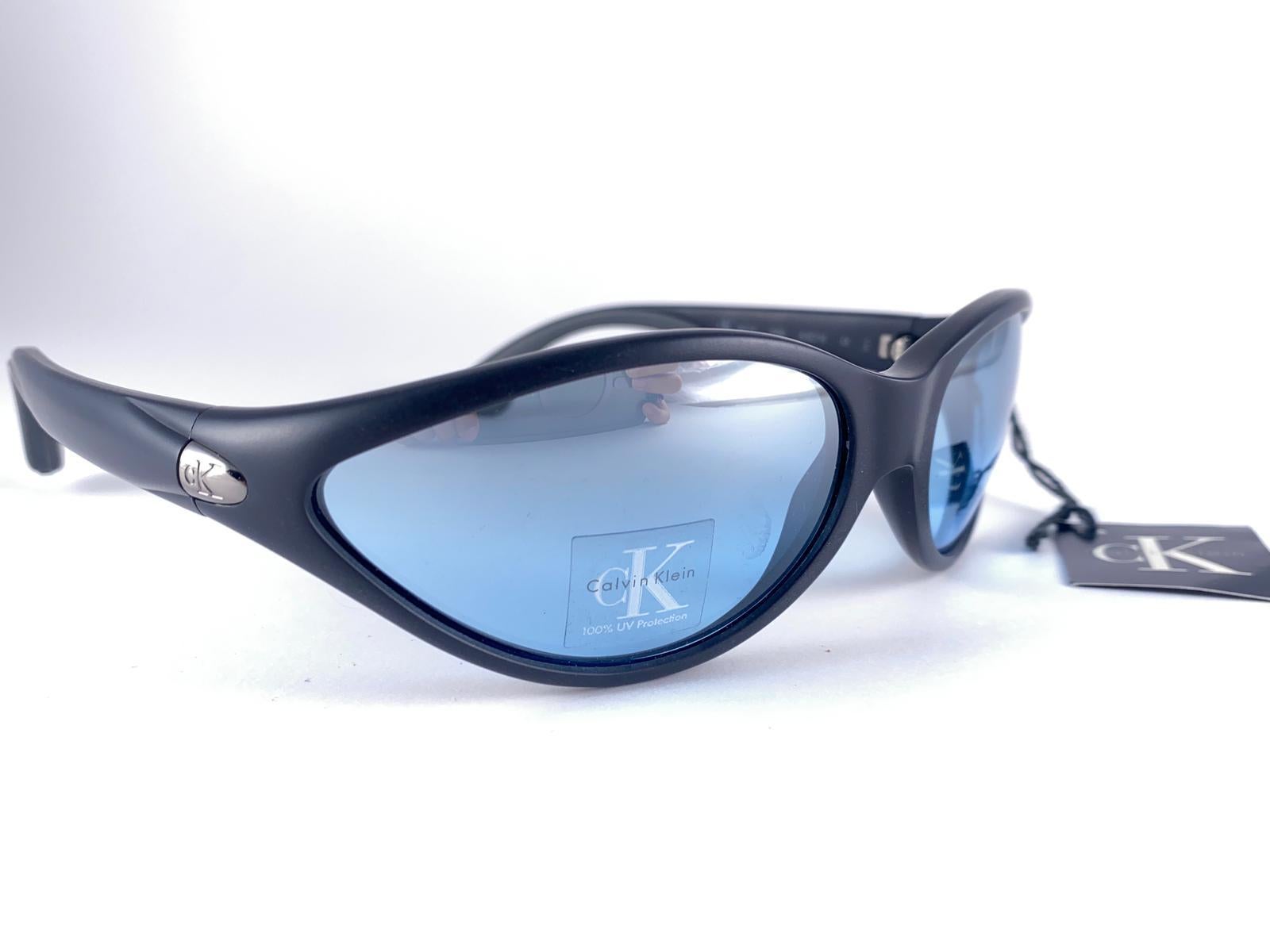Women's New Vintage Calvin Klein Ck 3012 Matte Black Y2K Sunglasses Made In Italy