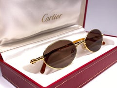 Nuevo Vintage Cartier 49M Mizar Oro Chapado Sólido Lente Marrón Francia 1990 Sunglasse