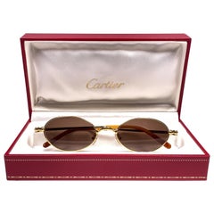 Nuevo Vintage Cartier 49M Mizar Oro Chapado Sólido Lente Marrón Francia 1990 Sunglasse