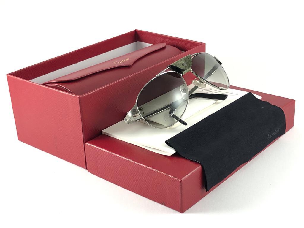 New Vintage Cartier 58/16 Edition Santos Dumont Platine Plated Frame Sunglasses 5