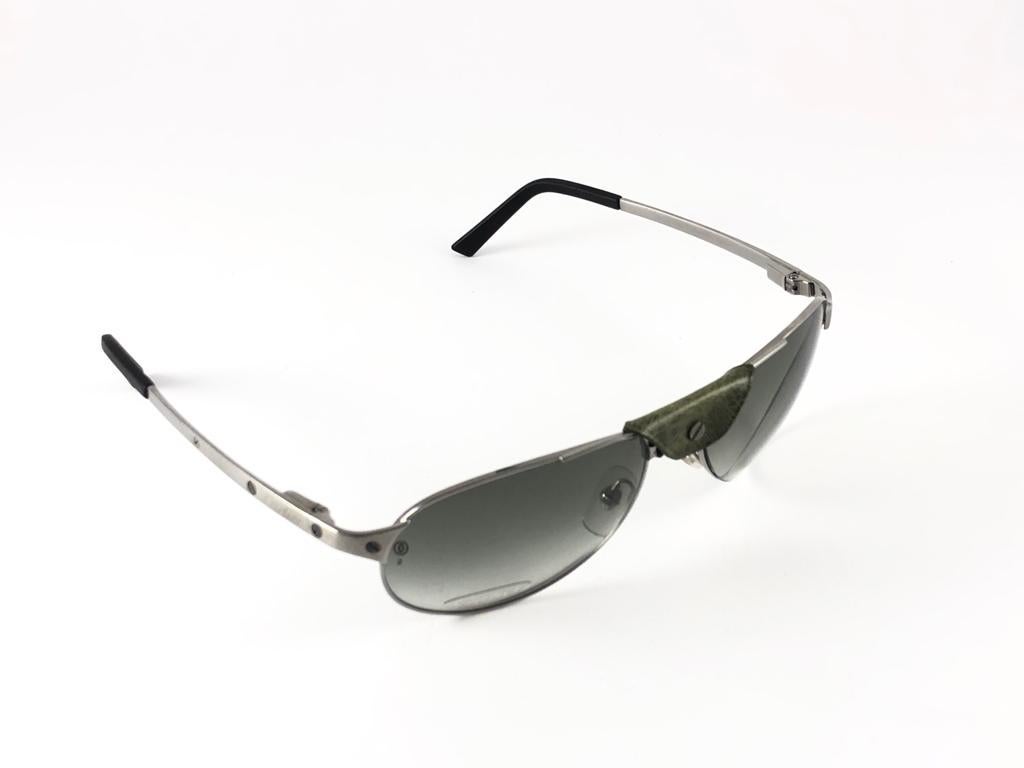 Women's or Men's New Vintage Cartier 58/16 Edition Santos Dumont Platine Plated Frame Sunglasses