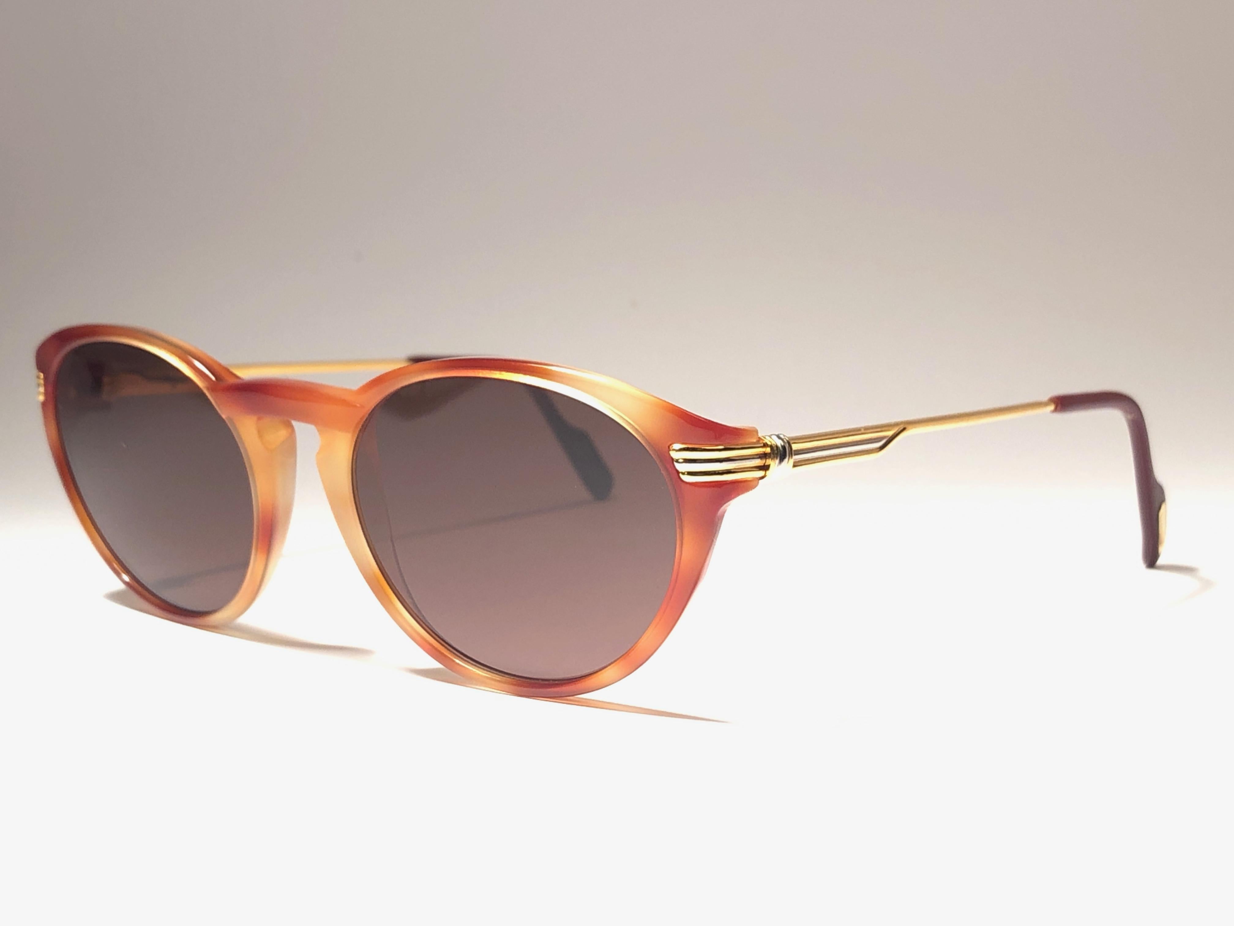  New Vintage Cartier Aurore Dore Miel Sunglasses Brown France 18k Gold 1991 2