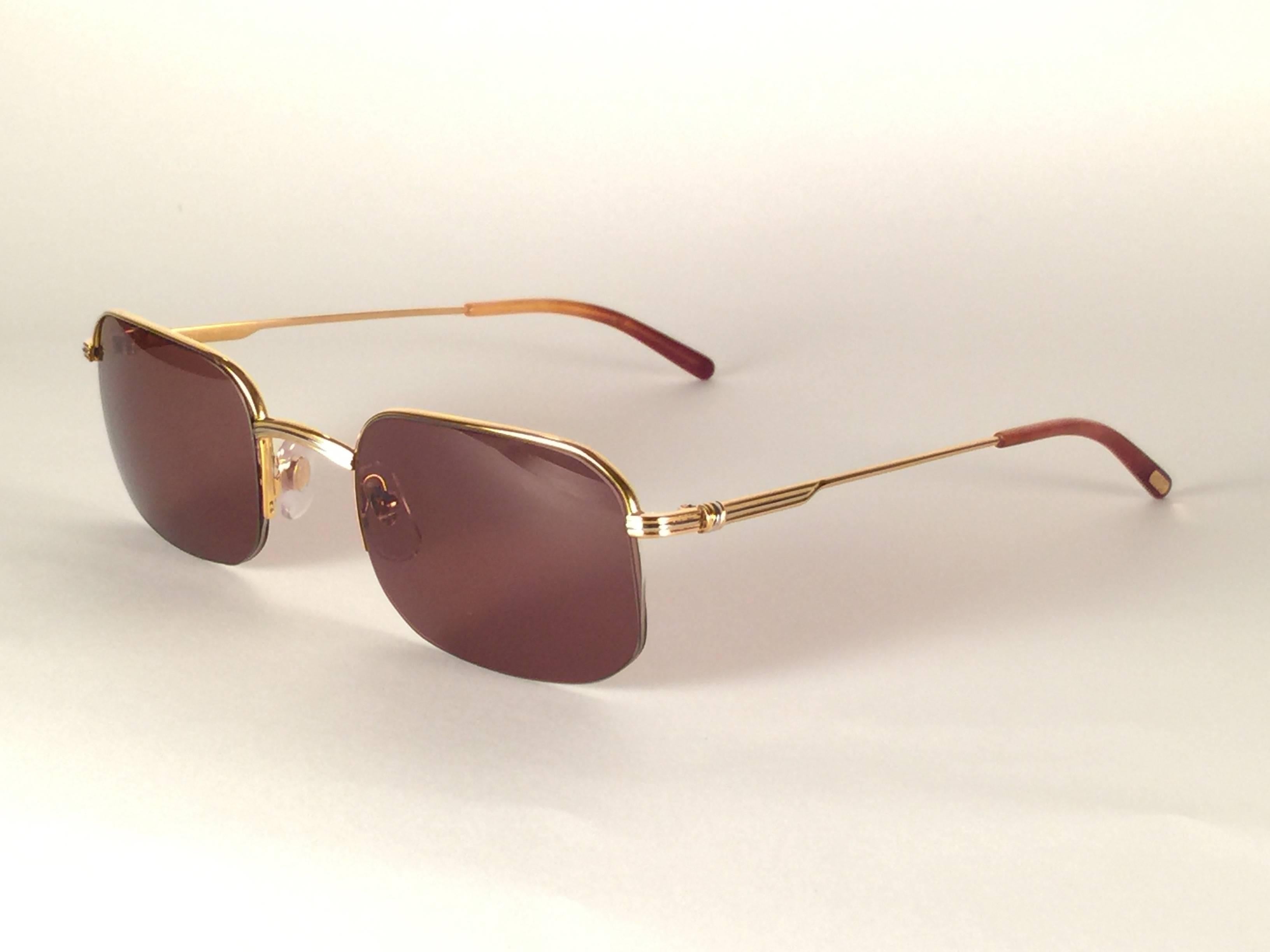 New Vintage Cartier Broadway Gold Plated 51 23 Half Frame France 1990 Sunglasses In New Condition In Baleares, Baleares