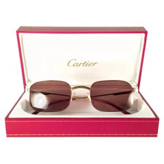 New Vintage Cartier Broadway Gold Plated 51 23 Half Frame France 1990 Sunglasses