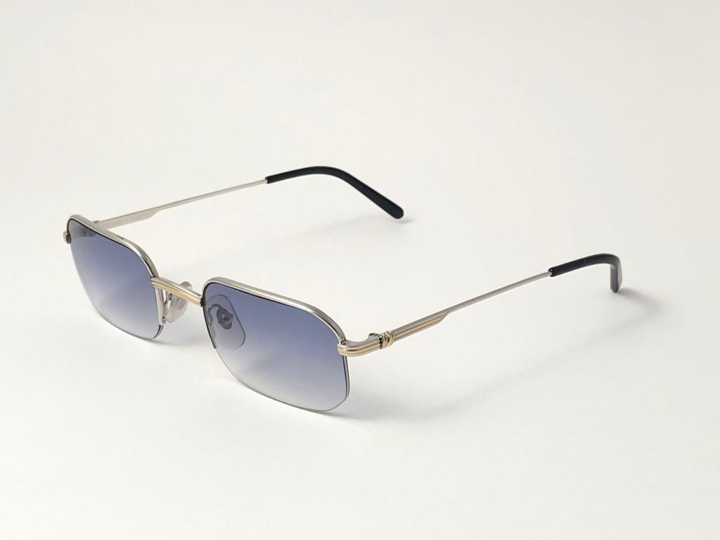 Gray New Vintage Cartier Broadway Platine 49 22 Half Frame France 1990 Sunglasses