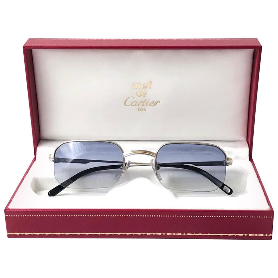 New Vintage Cartier Broadway Platine 49 22 Half Frame France 1990 Sunglasses
