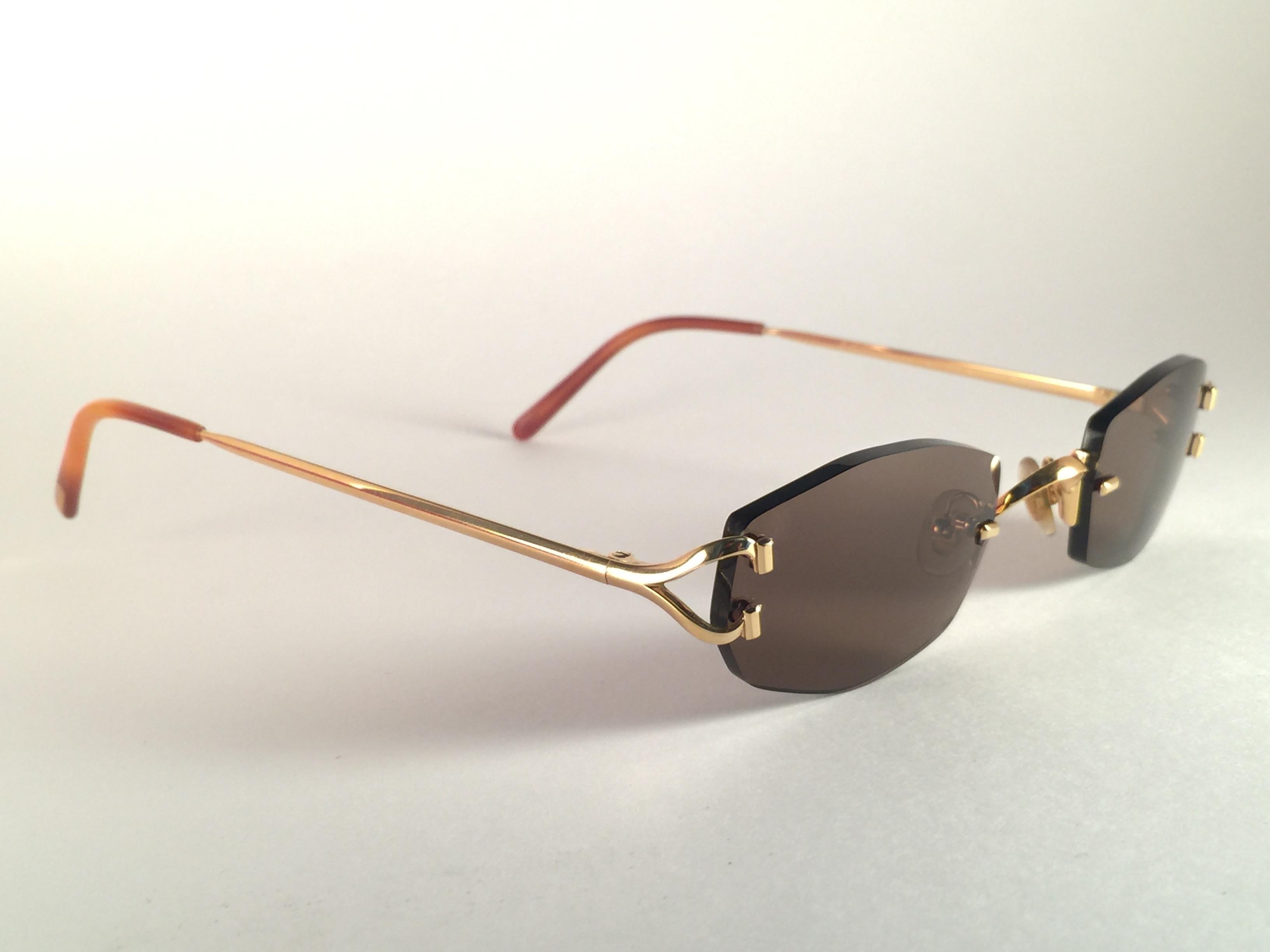 Nuevo Vintage Cartier Capri Oro 49mm Sin montura Lente Marrón Francia Gafas de sol en Nuevo Estado en Baleares, Baleares