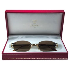 New Vintage Cartier Capri Gold Plated 18K Rimless Brown Lens France Sunglasses