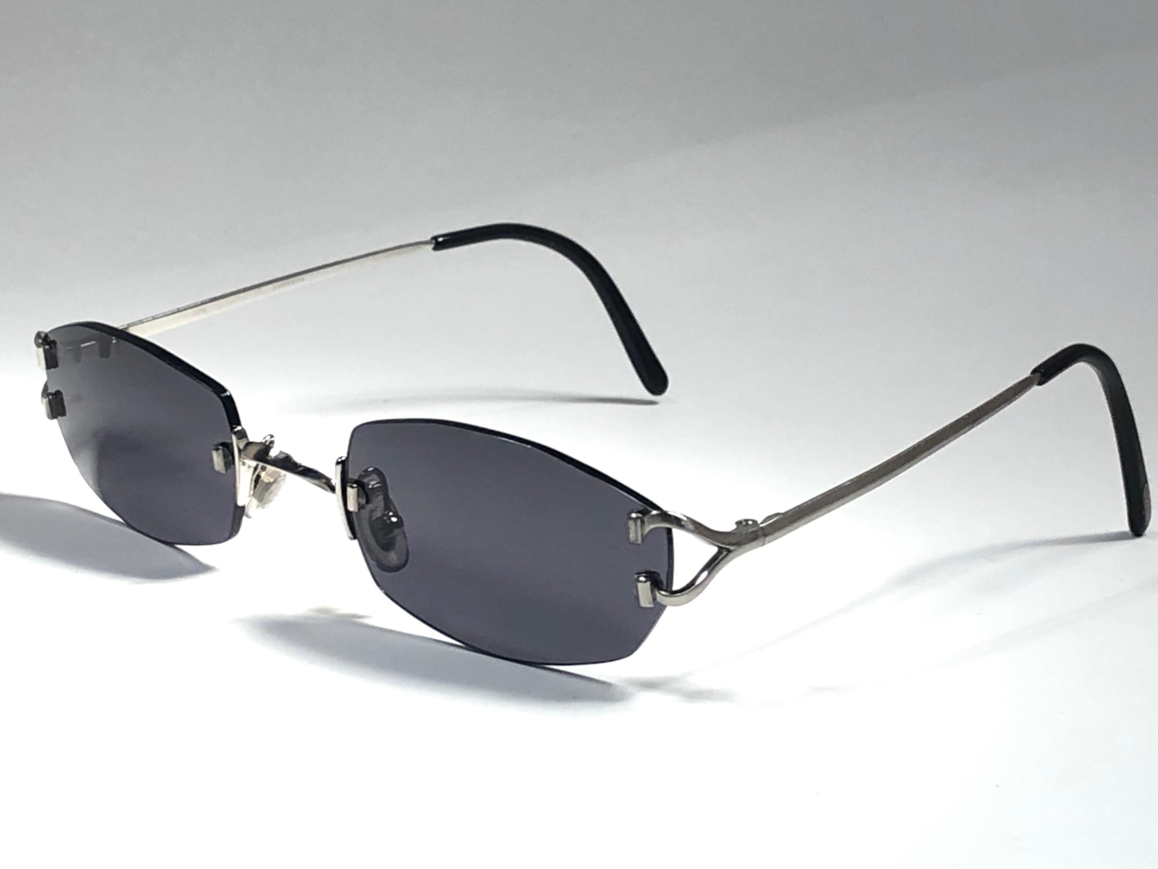 Gray New Vintage Cartier Capri Platine 49mm Rimless Grey Lens France Sunglasses