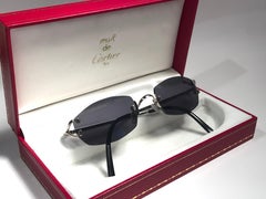 New Vintage Cartier Capri Platine 49mm Rimless Grey Lens France Sunglasses