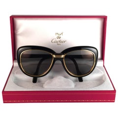 New Vintage Cartier Conquete 53mm Black Gold & Yellow Inserts France Sunglasses