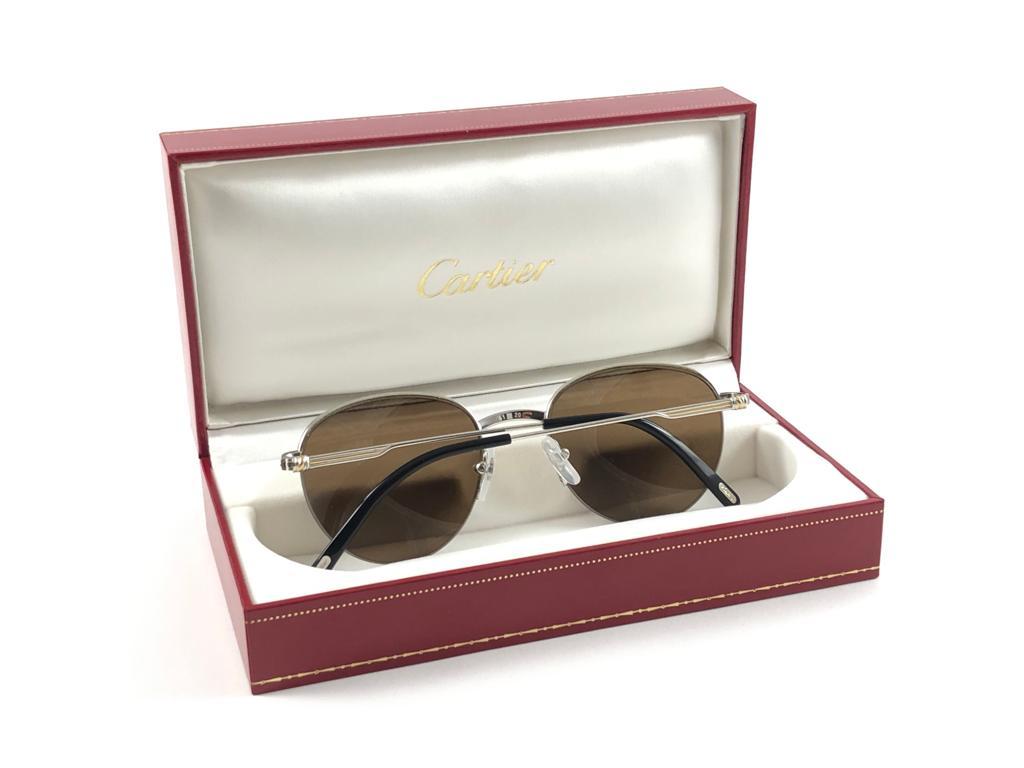 New Vintage Cartier Colisee Platine Plated 49 18 Frame France 1990 Sunglasses For Sale 6