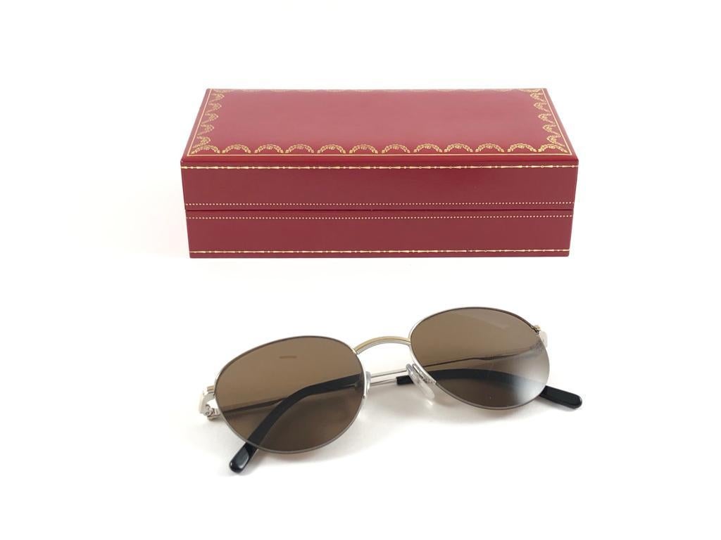 New Vintage Cartier Colisee Platine Plated 49 18 Frame France 1990 Sunglasses For Sale 5