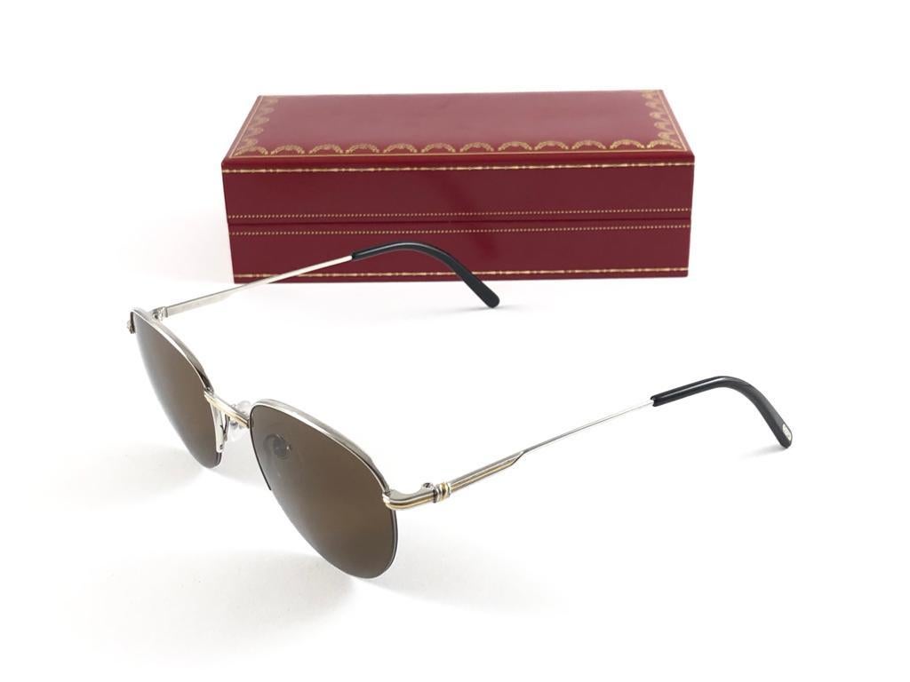 Neu Vintage Cartier Colissee Platin versilbert 51 20 Rahmen Frankreich 1990 Sonnenbrille, Neu, Vintage im Angebot 8