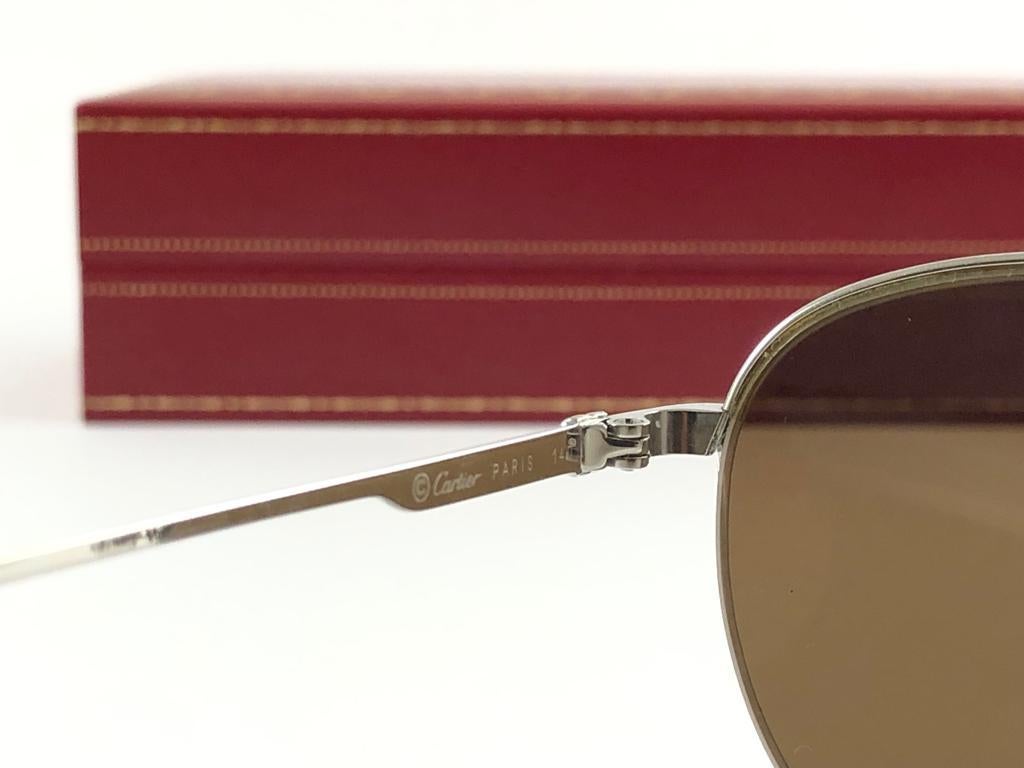 Women's or Men's New Vintage Cartier Colissee Platine Plated 51 20 Frame France 1990 Sunglasses For Sale