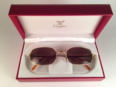 New Vintage Cartier Deimios 54MM  Plaqué or  Lunettes de soleil France 1990, verre Brown