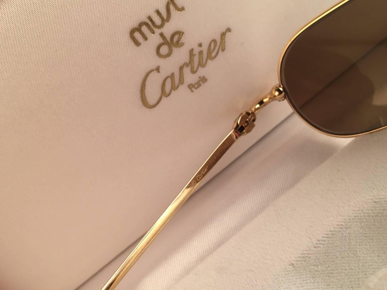 New Vintage Cartier Deimios Gold Plated Solid Brown Lens France 1990 Sunglasses 1
