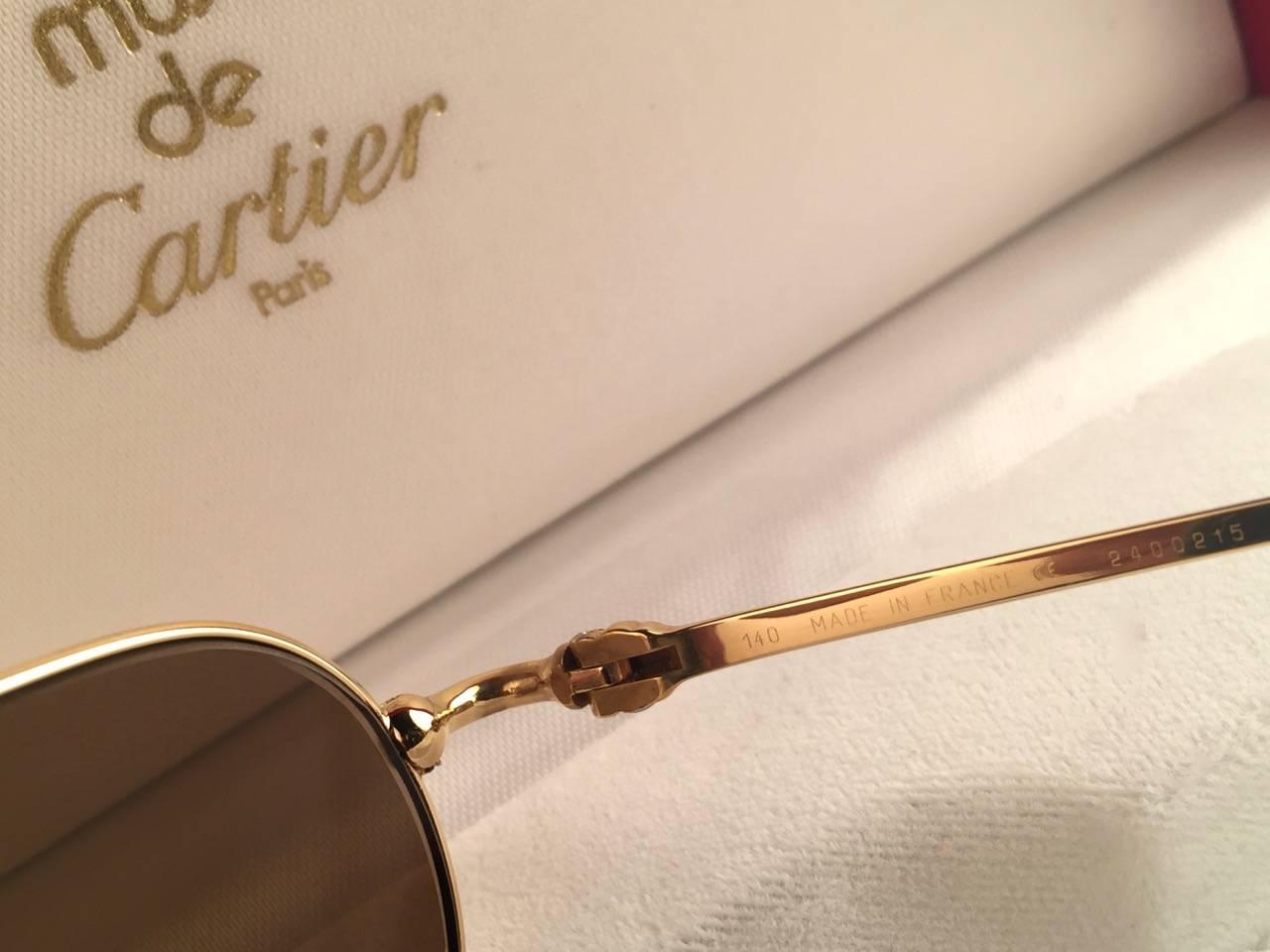 New Vintage Cartier Deimios Gold Plated Solid Brown Lens France 1990 Sunglasses 2