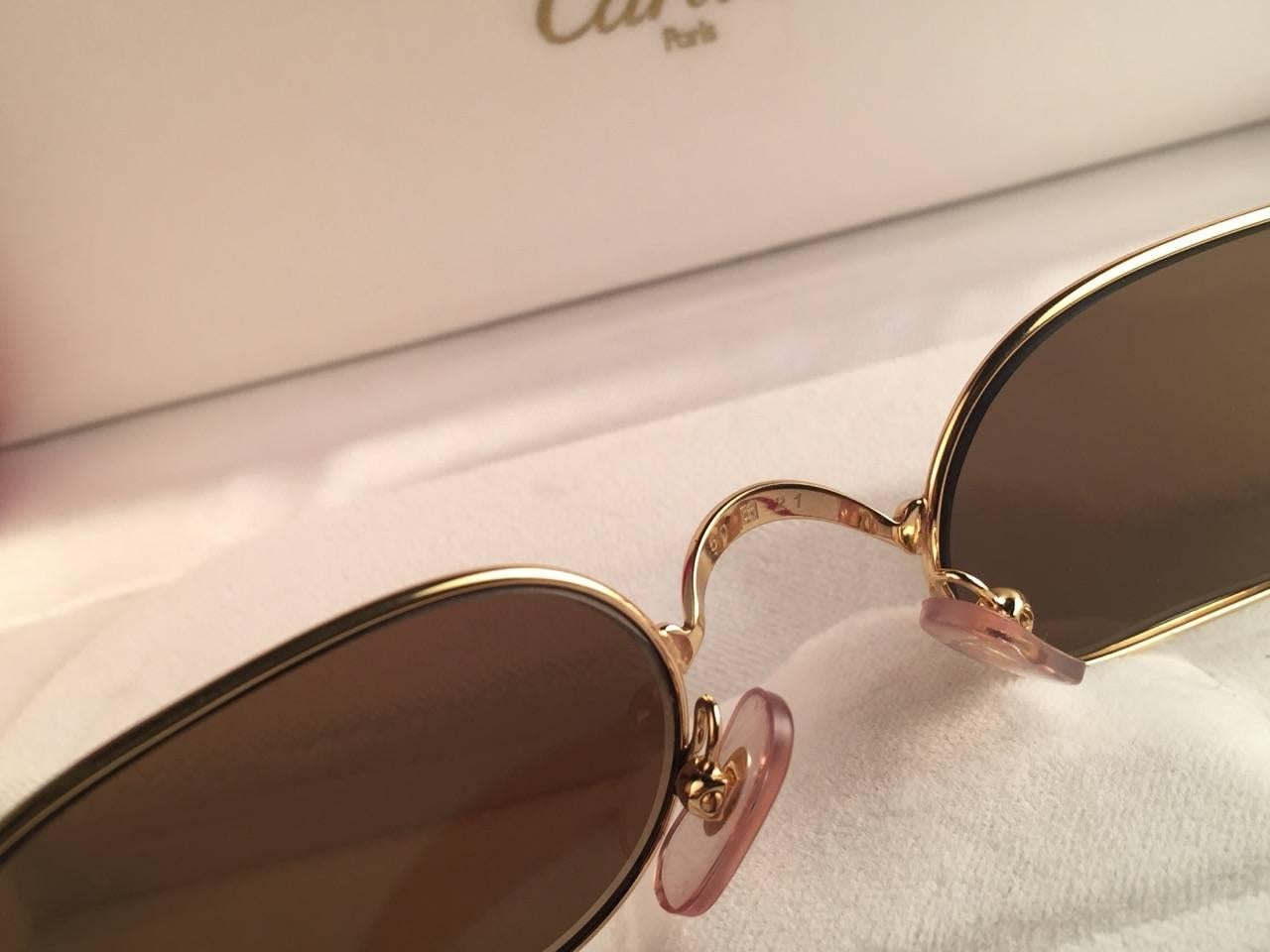 New Vintage Cartier Deimios Gold Plated Solid Brown Lens France 1990 Sunglasses 3
