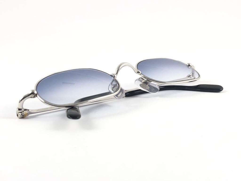 New Vintage Cartier Deimios Platine Solid Blue Lens France 1990 Sunglasses For Sale 4