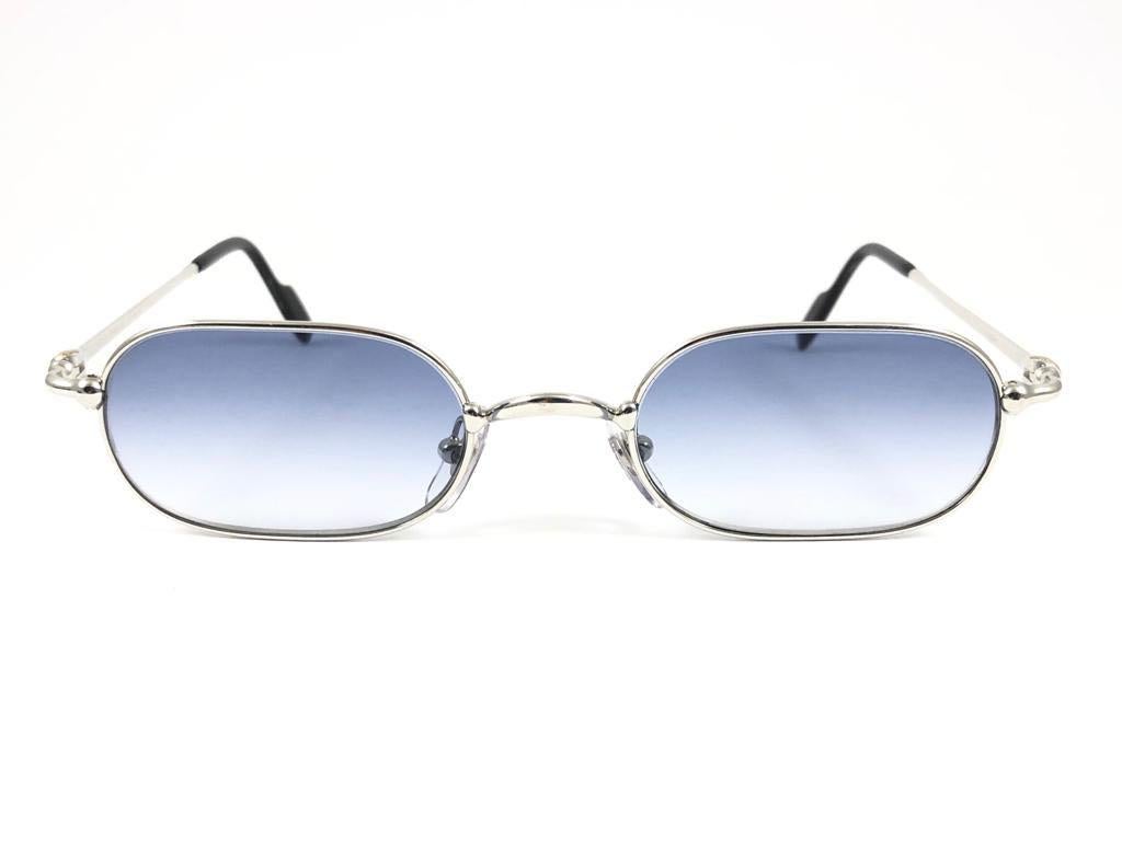 Women's or Men's New Vintage Cartier Deimios Platine Solid Blue Lens France 1990 Sunglasses For Sale
