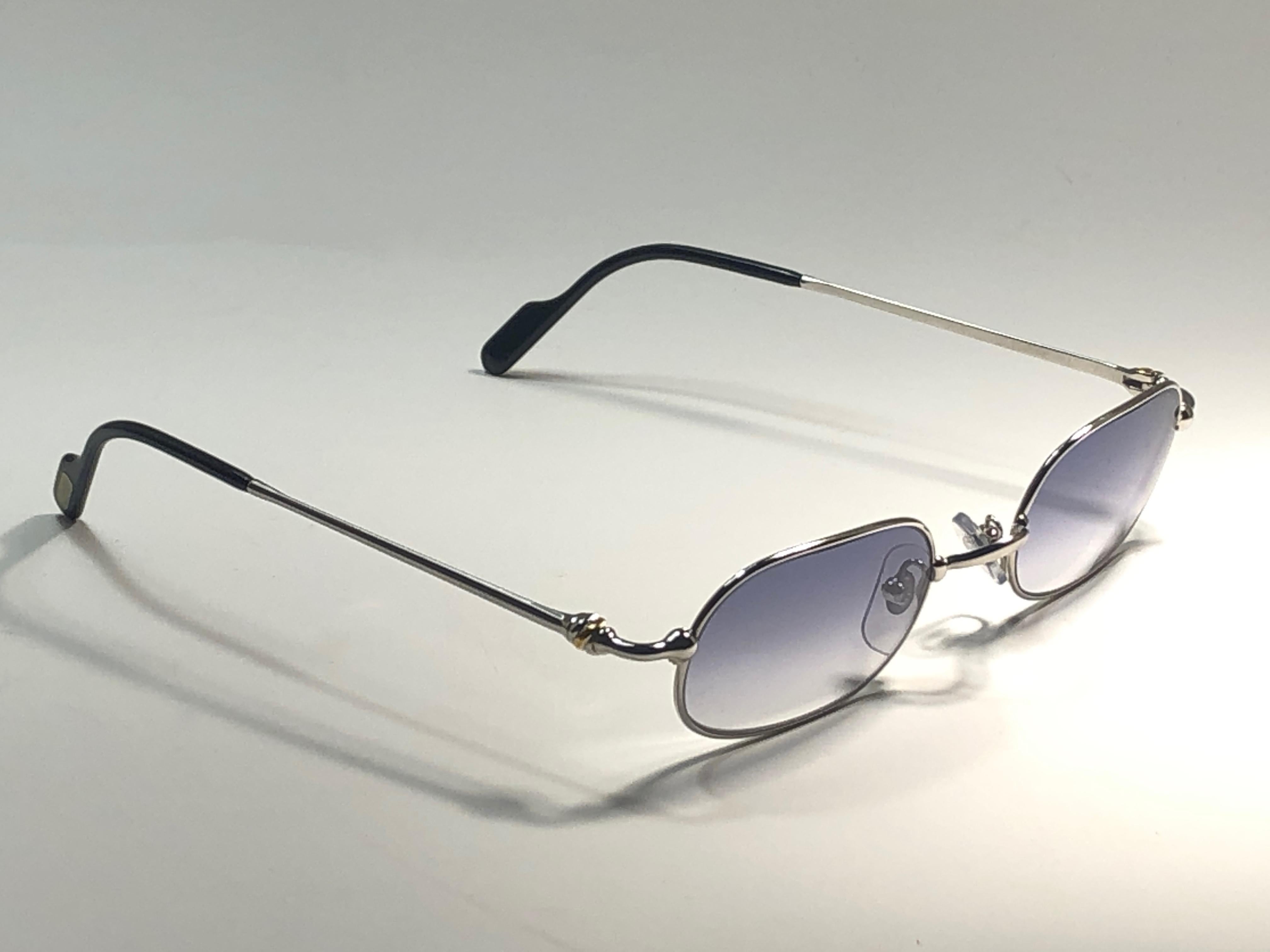 New Vintage Cartier Deimios Platine Solid Blue Lens France 1990 Sunglasses 1