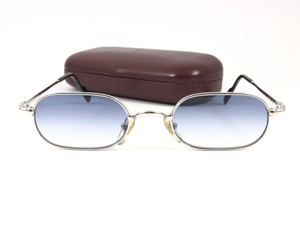 New Vintage Cartier Deimios Platine Solid Blue Lens France 1990 Sunglasses For Sale 2