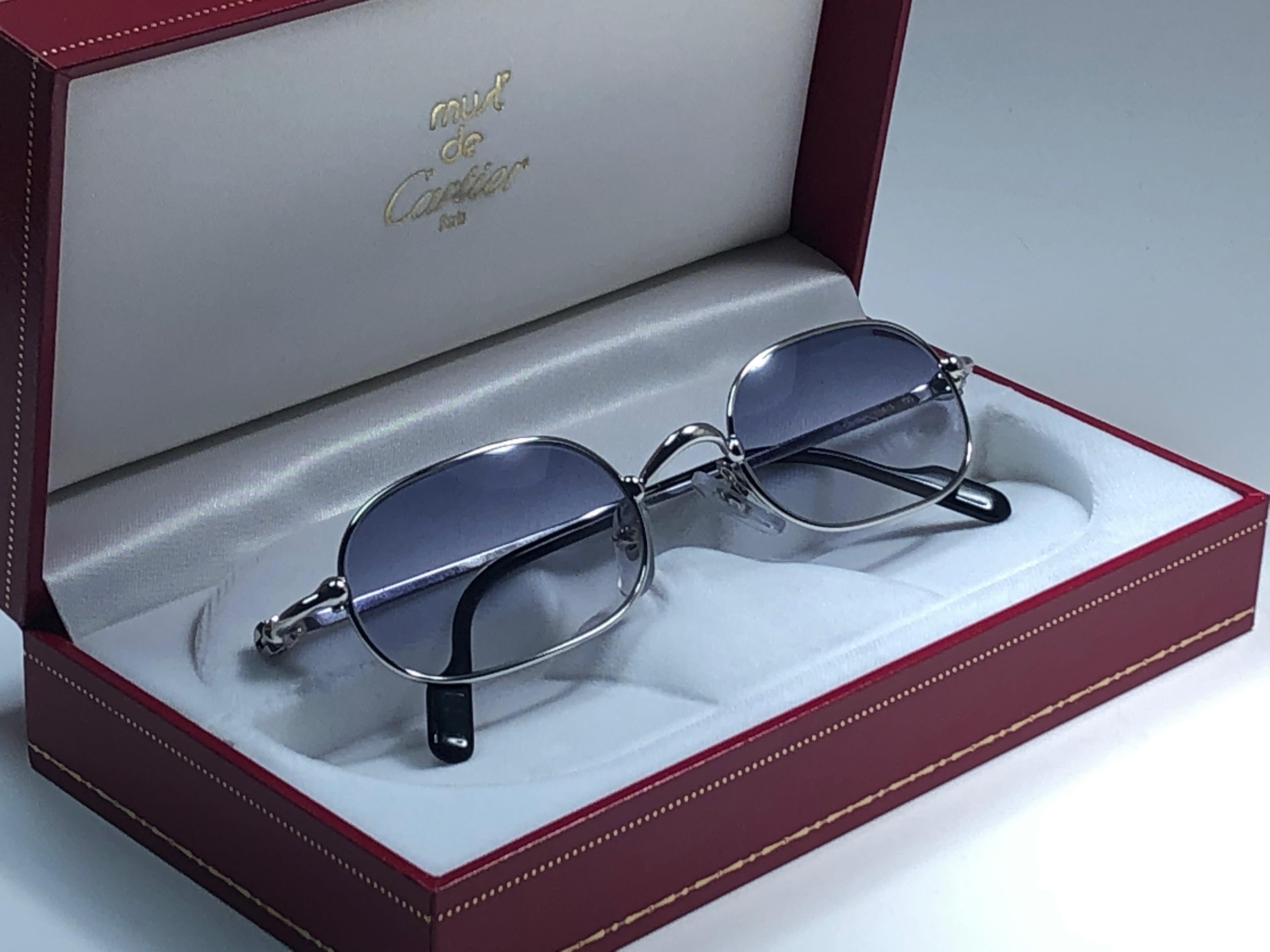New Vintage Cartier Deimios Platine Solid Blue Lens France 1990 Sunglasses 4