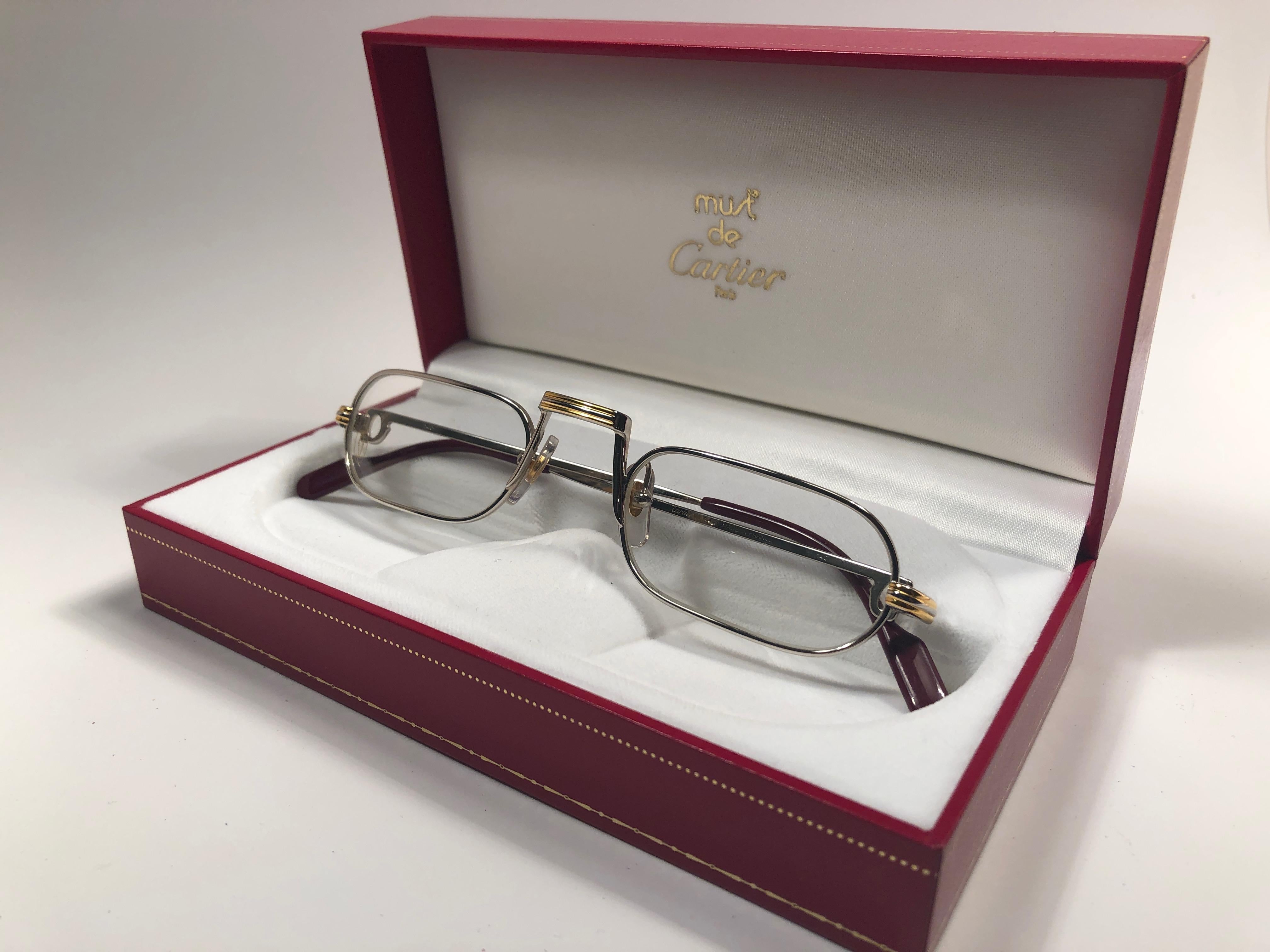 New Vintage Cartier Demilune Vendome Platine 50mm Reading France Sunglasses In New Condition For Sale In Baleares, Baleares