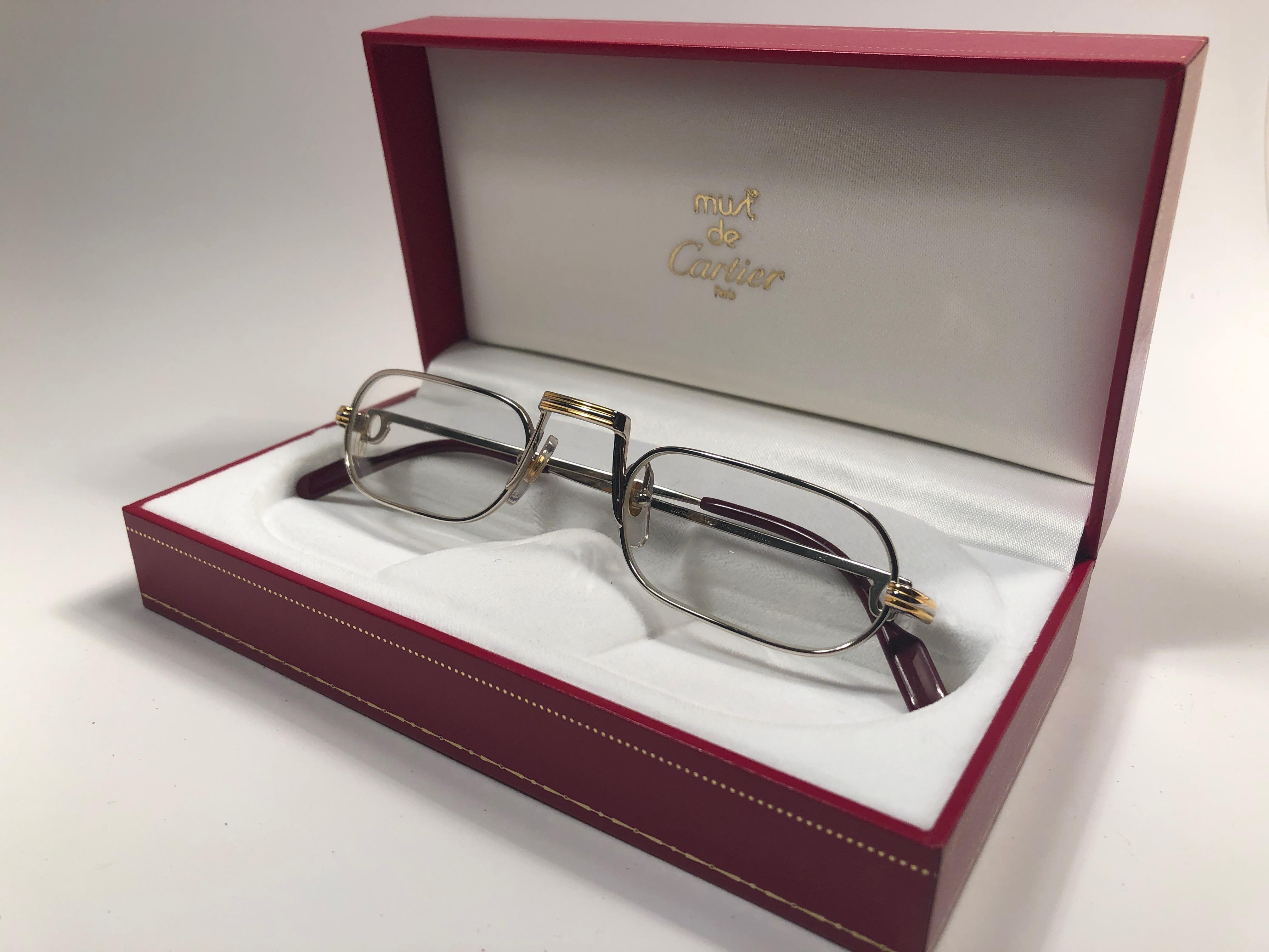 Nuevo Vintage Cartier Demilune Vendome Platine 50mm Lectura Francia Gafas de sol Marrón en venta