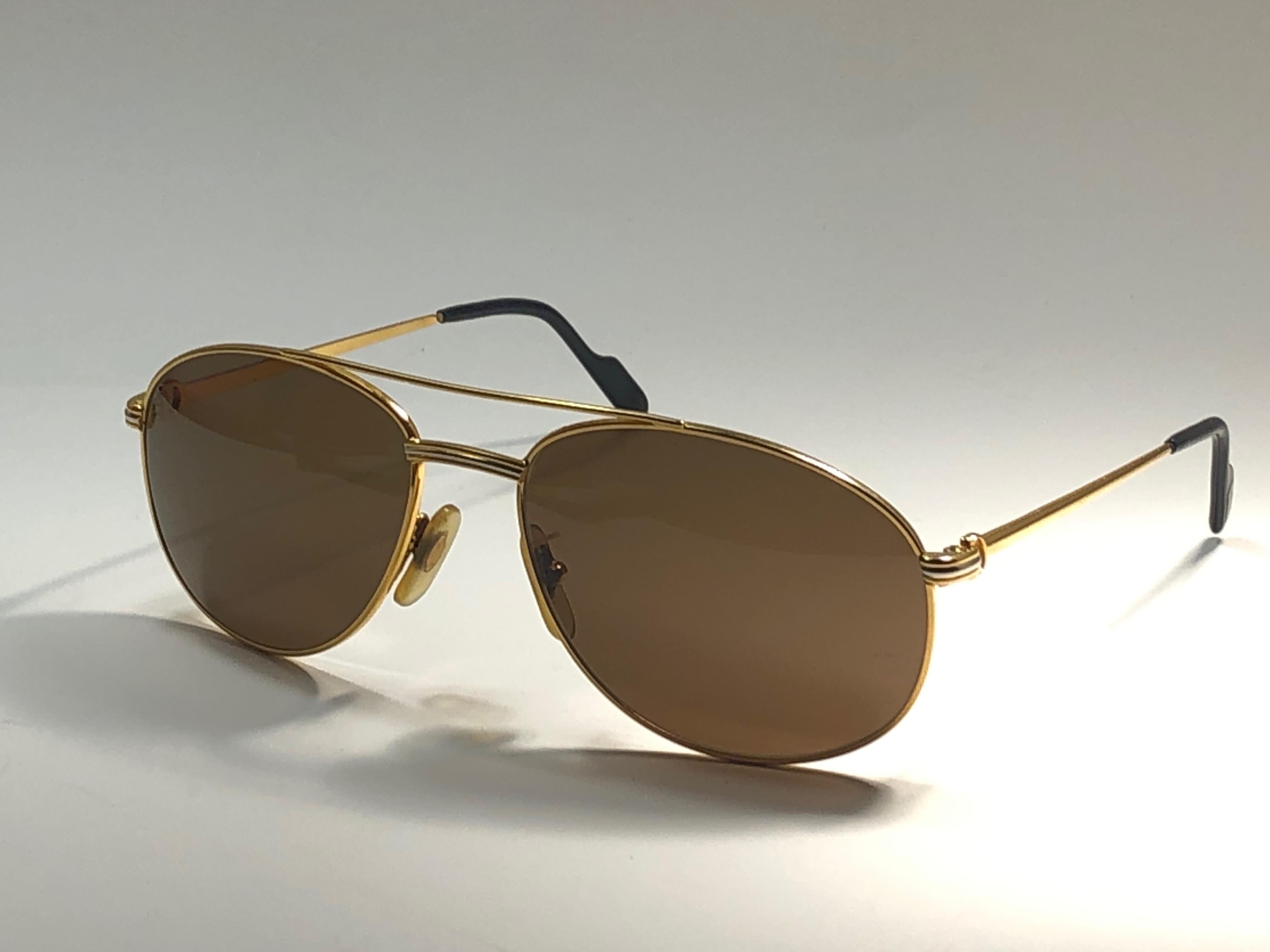 New Vintage Cartier Driver Gold Plated 54 Small Size 1990 Sunglasses In New Condition In Baleares, Baleares