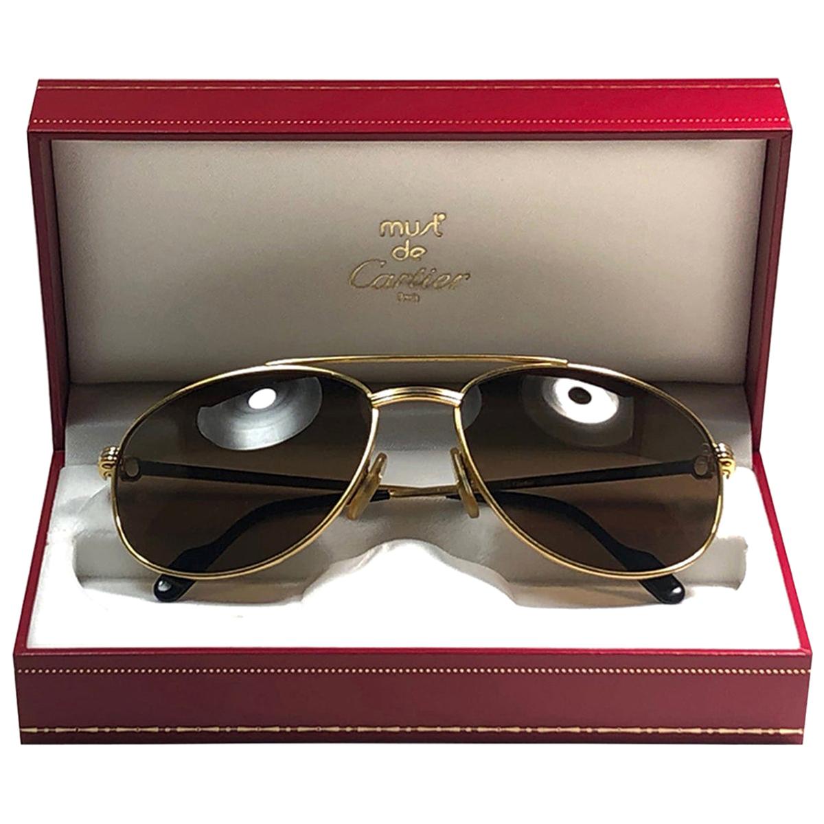 New Vintage Cartier Driver Gold Plated 54 Small Size 1990 Sunglasses