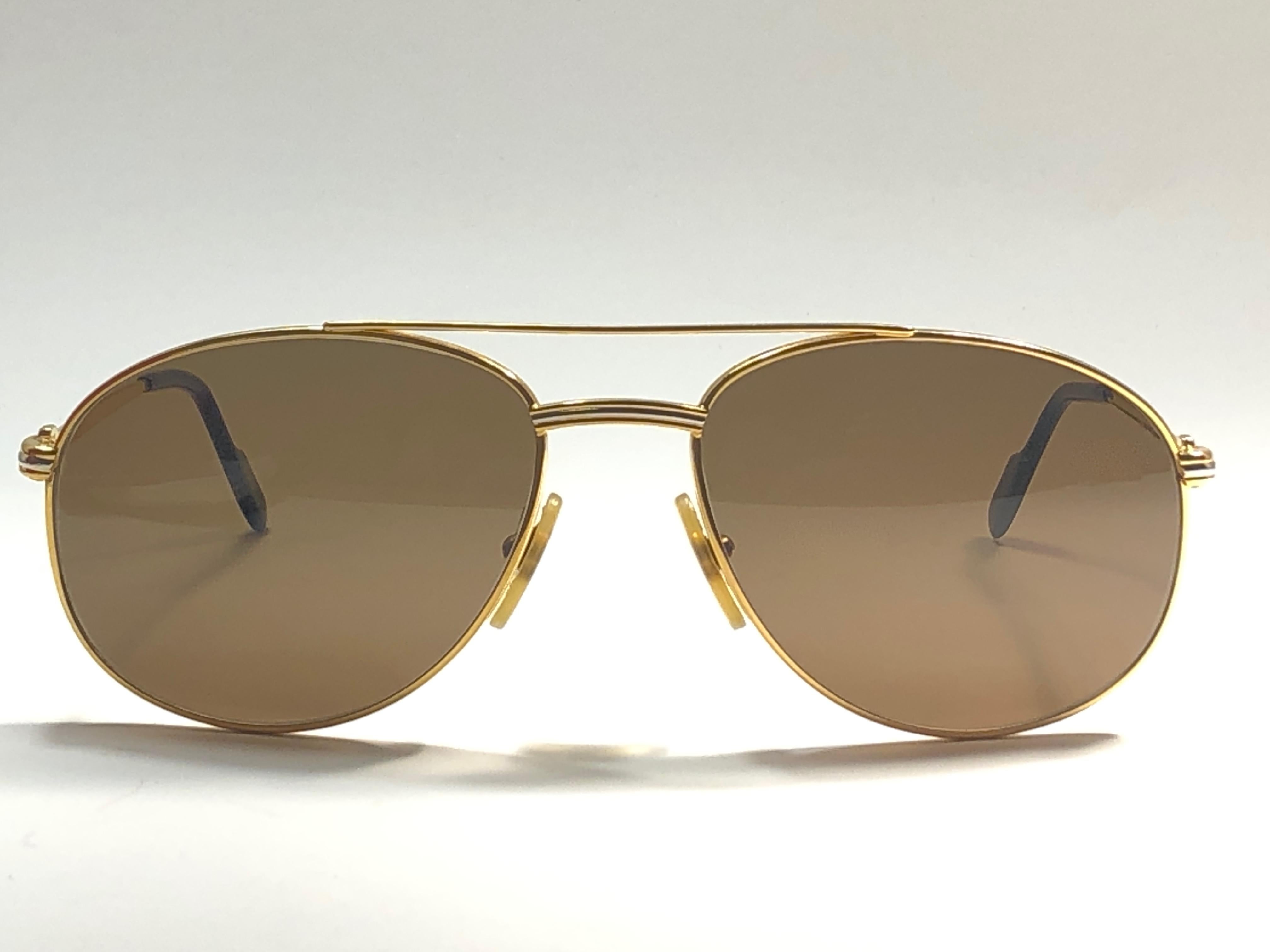Brown Vintage Cartier Driver Gold Plated 60 Frame France 1990 Sunglasses