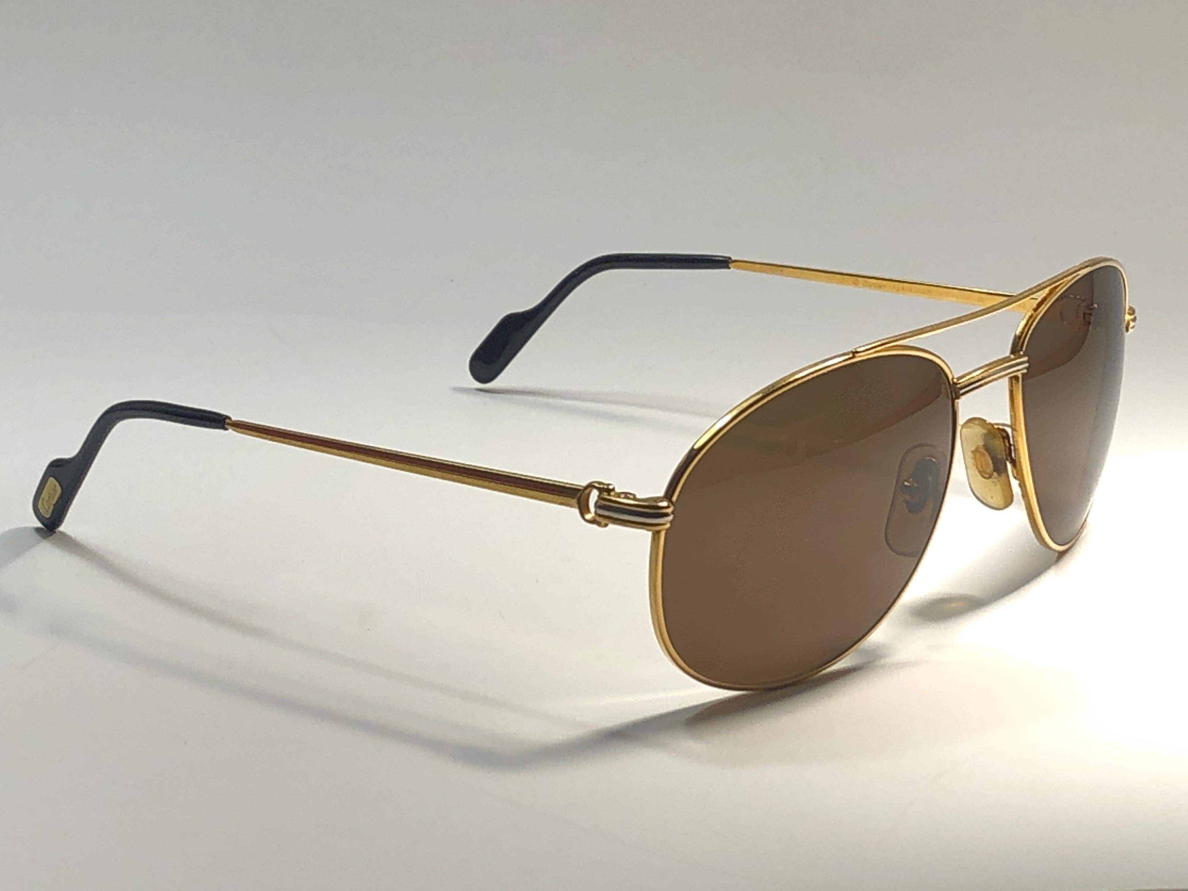 Women's or Men's Vintage Cartier Driver Gold Plated 60 Frame France 1990 Sunglasses